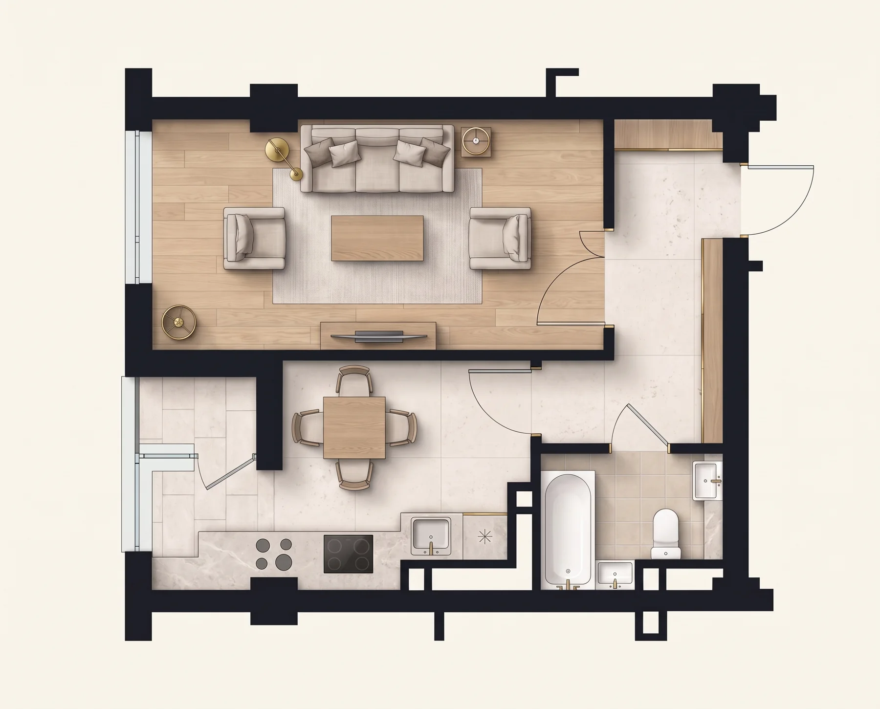 Иллюстрация планировки: 1-комнатная квартира, 40,52 м²
