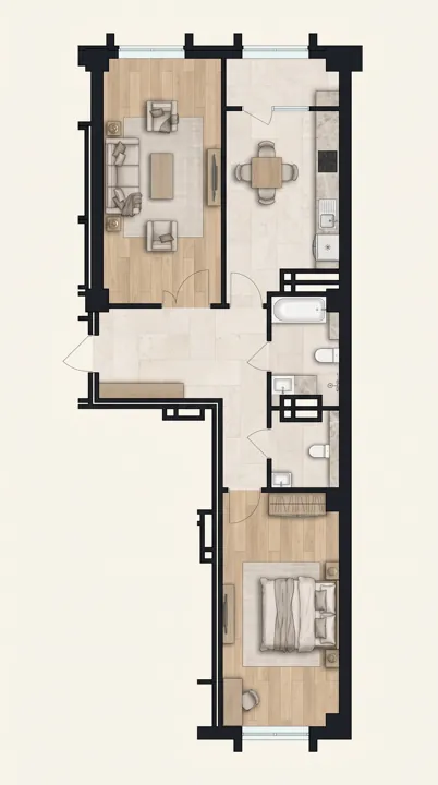 Иллюстрация планировки: 2-комнатная квартира, 77,87 м²