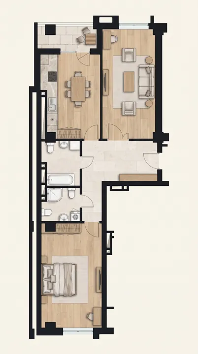 Иллюстрация планировки: 2-комнатная квартира, 85,92 м²