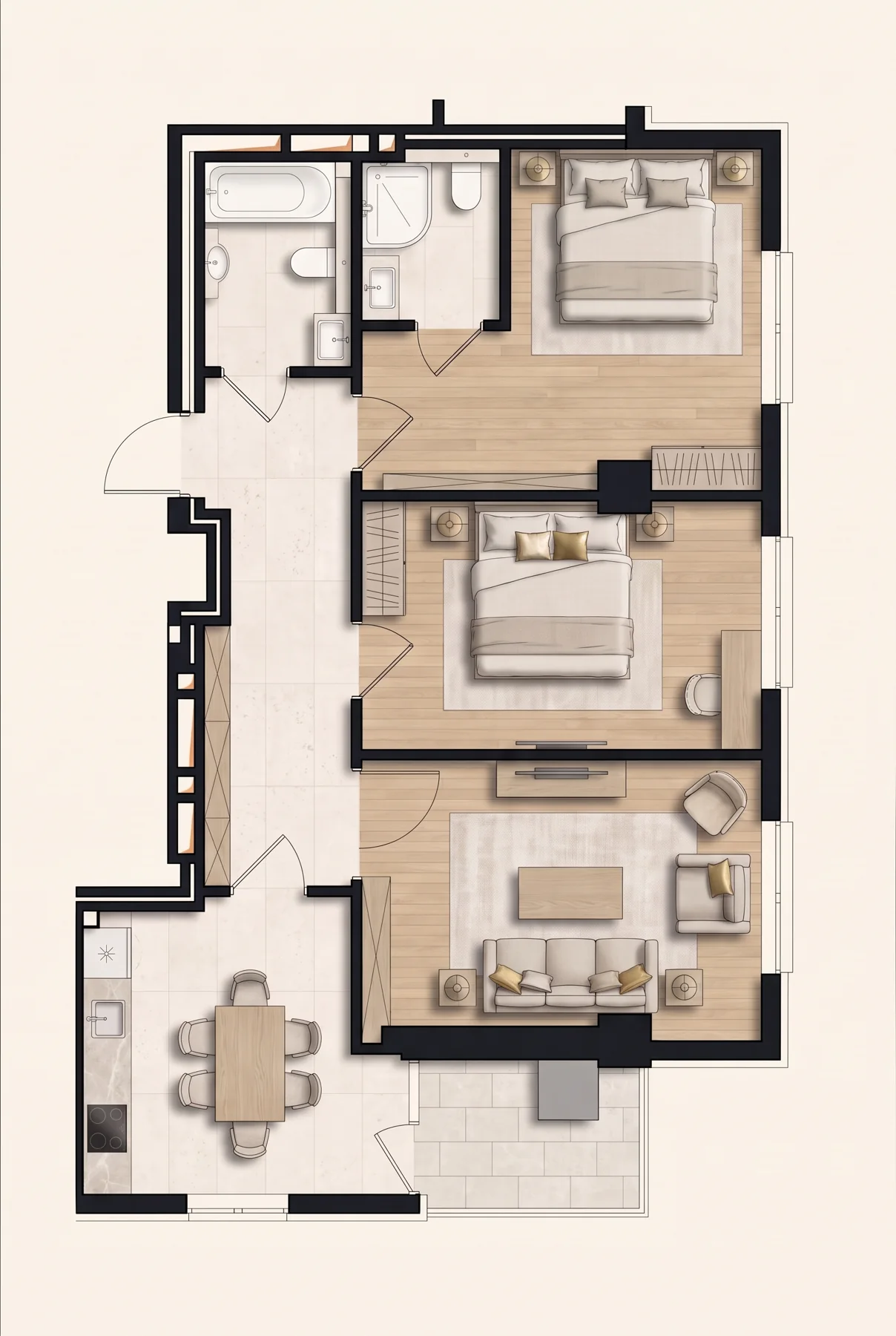 Иллюстрация планировки: 3-комнатная квартира, 73,09 м²
