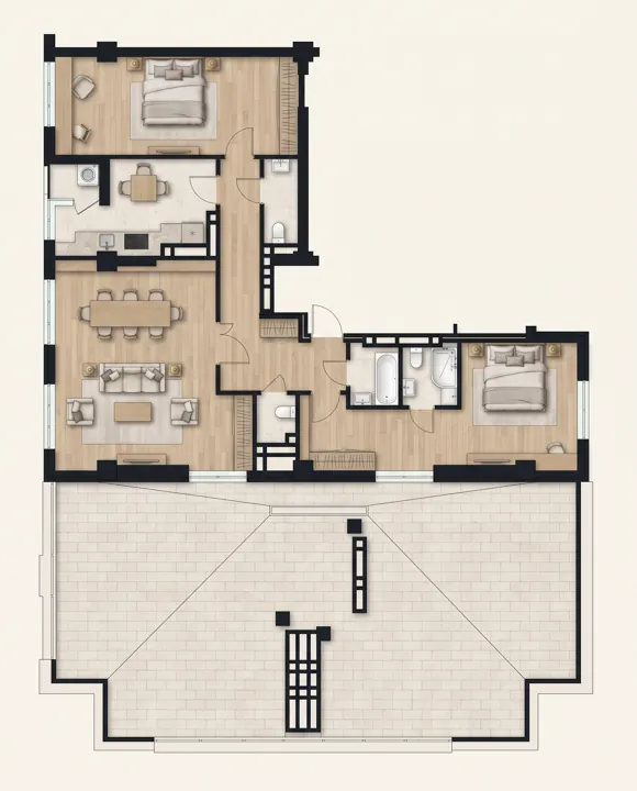 Иллюстрация планировки: 3-комнатная квартира с террасой, 228,06 м²